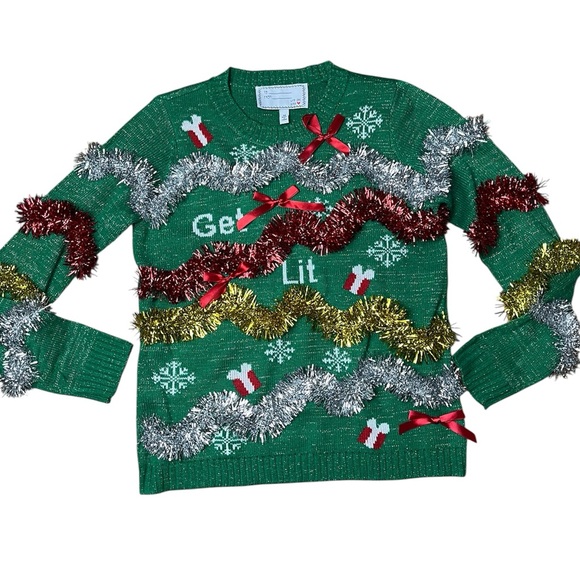 Forever 21 Sweaters - Get Lit Women's Ugly Fully Decorated Metallic Christmas Sweater